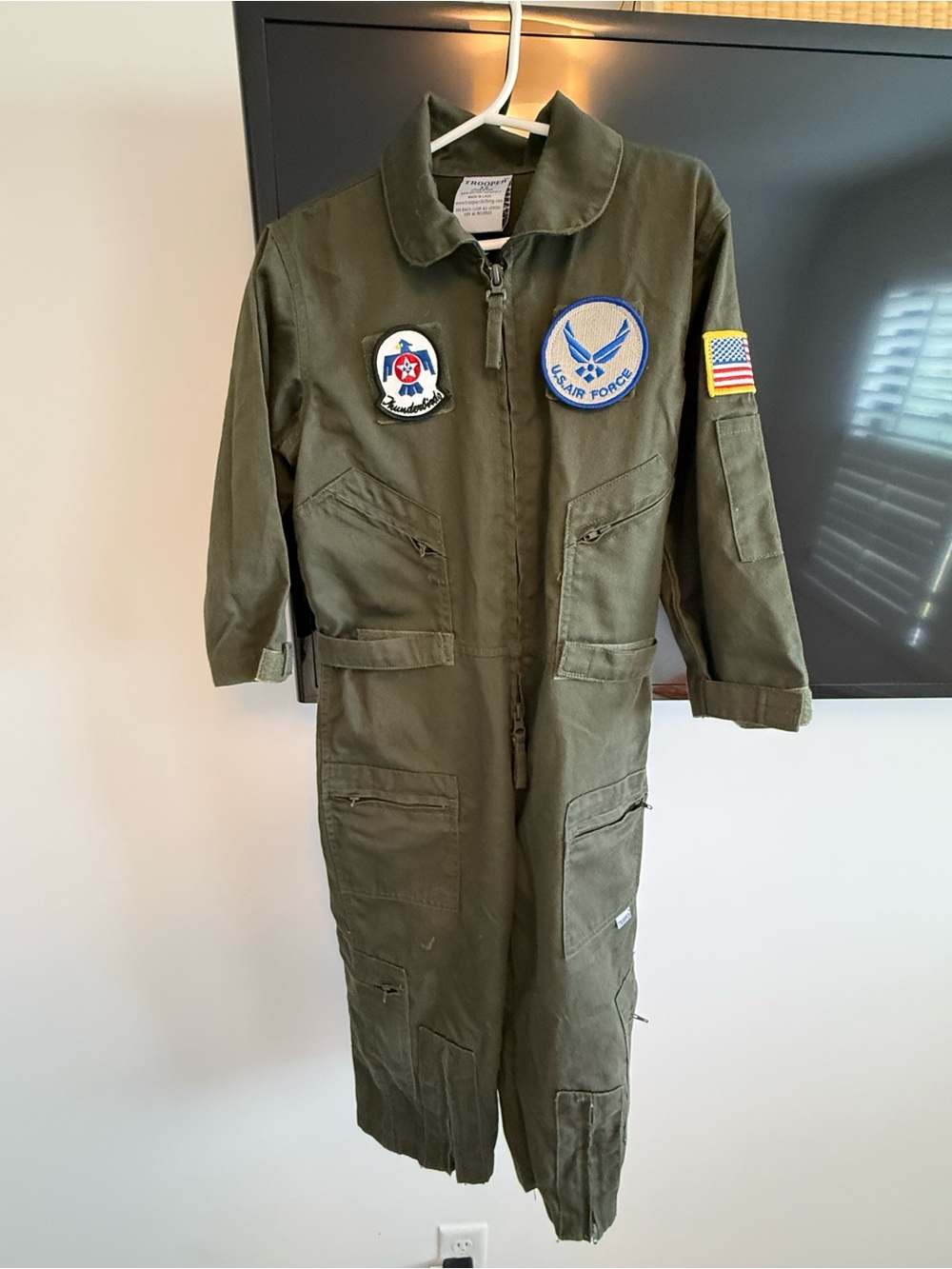 Kids Olive Green Flight-Style Coverall Suit - Air Force Patches